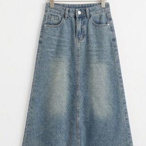 High-Waist Light Blue Long Denim Maxi Skirt